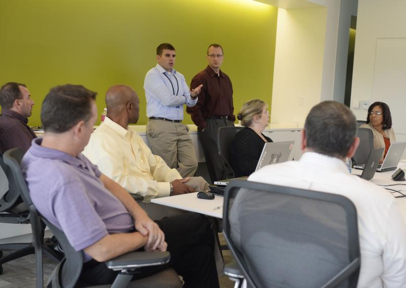 Goodyear Veterans Association President Chris Wozniak leads a meeting of the group. 