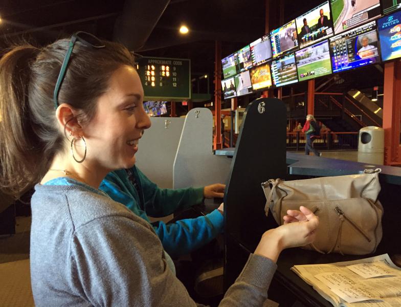 Emily Presson, 30, of Lakewood says she enjoys betting on live racing vs. slots (credit: Amanda Rabinowitz) Emily Presson, 30, of Lakewood says she enjoys betting on live racing vs. slots (credit: Amanda Rabinowitz)