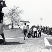 Ohio National Guard and students near pagoda, 1970