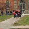 This first of a long line of Chardon High School students marching to the town square.