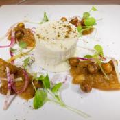 Jimmy Pintiello's Bijou aged Vermont goat cheese, peach chutney, crispy chick peas