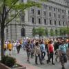 Several hundred people marched in the Greater Cleveland Congregations protest. 
