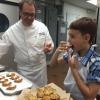 If they don't all get gobbled up immediately, Chef Katz says you can make latkes in the morning, leave them out on the counter (because they would lose moisture in the fridge), and then pop them in a 375 degree oven to reheat them.